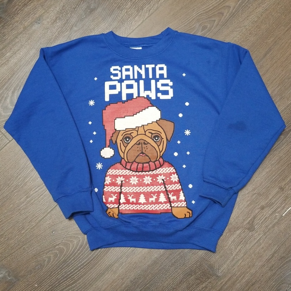 Boys Santa Paws Pug Sweater (M 10-12)